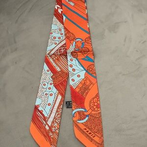 HERMES Twilly Scarf Muffler SPORT 2013 Pink x Orange Blue Silk 100 Hermes